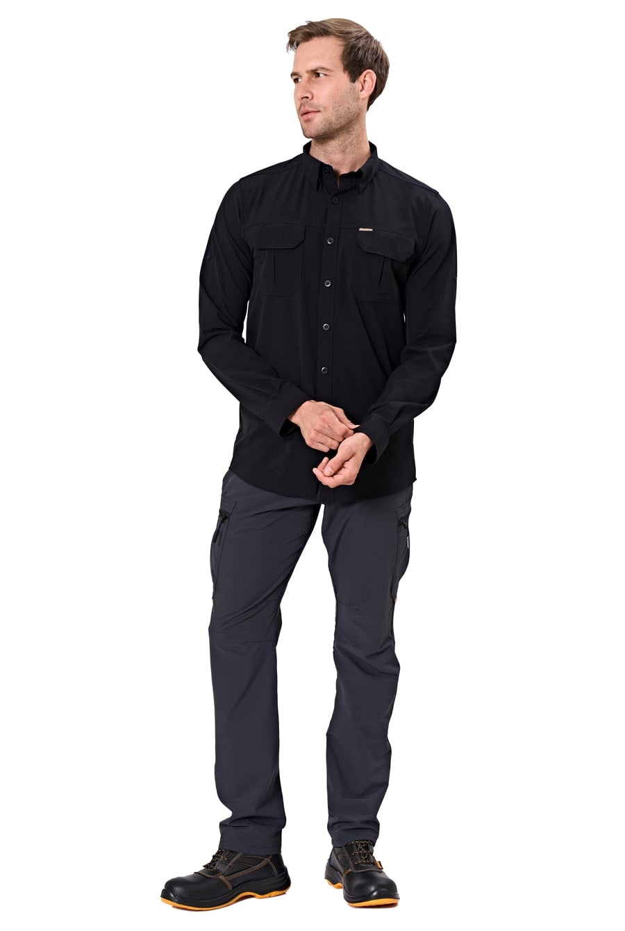 Herren-Outdoorhose dunkelgrau mit Cargotaschen und Reißverschlussdetails