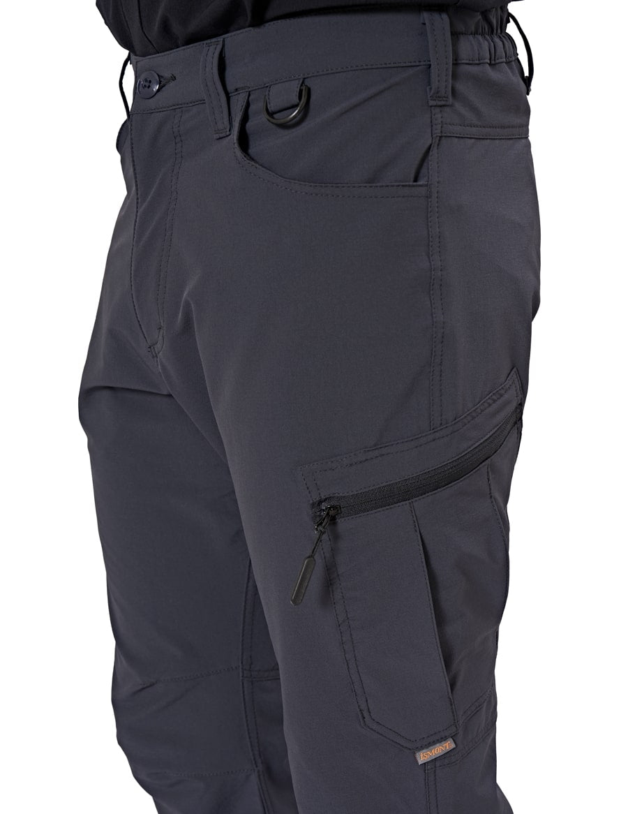 Herren-Outdoorhose dunkelgrau mit Gürtelösen, Klappentasche und Reißverschluss