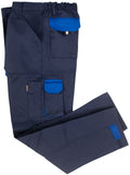 Marineblaue Arbeitshose mit blauen Kontrasttaschen und Kniebereich