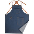 Marineblaue Barista-Schürze aus Jeansstoff mit zwei Taschen und verstellbaren Lederbändern