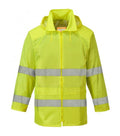 Warnschutz-Regenjacke gelb mit Kapuze und breiten Reflexstreifen, Frontreißverschluss