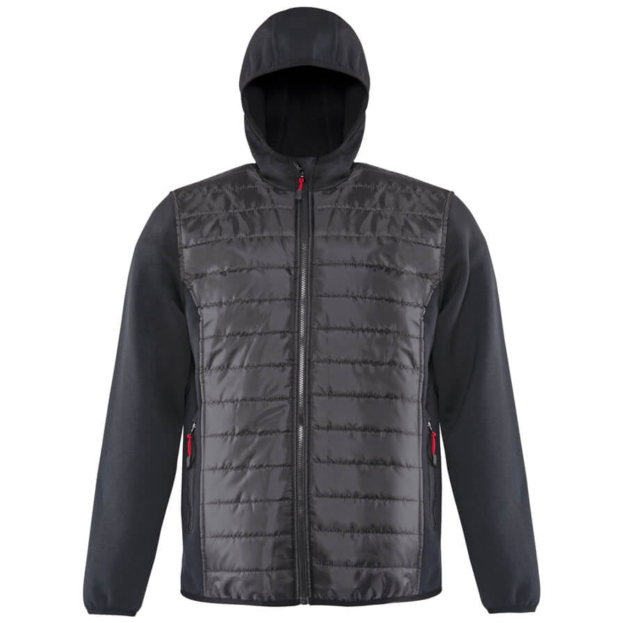 Thermojacke mit Kapuze, dunkelgrau-schwarz, gesteppt, durchgehender Frontreißverschluss