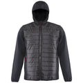 Thermojacke mit Kapuze, dunkelgrau-schwarz, gesteppt, durchgehender Frontreißverschluss