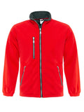Rote Sweatjacke mit Kapuze, durchgehendem Reißverschluss und seitlichen Eingrifftaschen