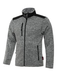 Grau melierte Strickfleece-Jacke mit Kapuze, durchgehendem Reißverschluss und schwarzen Details