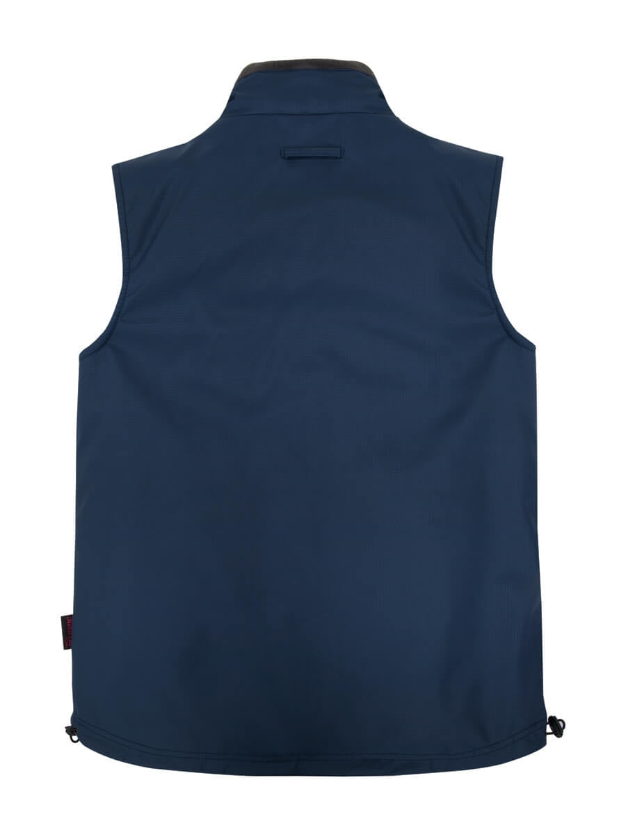 Marineblaue Steppweste hinten mit hohem Kragen und seitlichen Kordeln