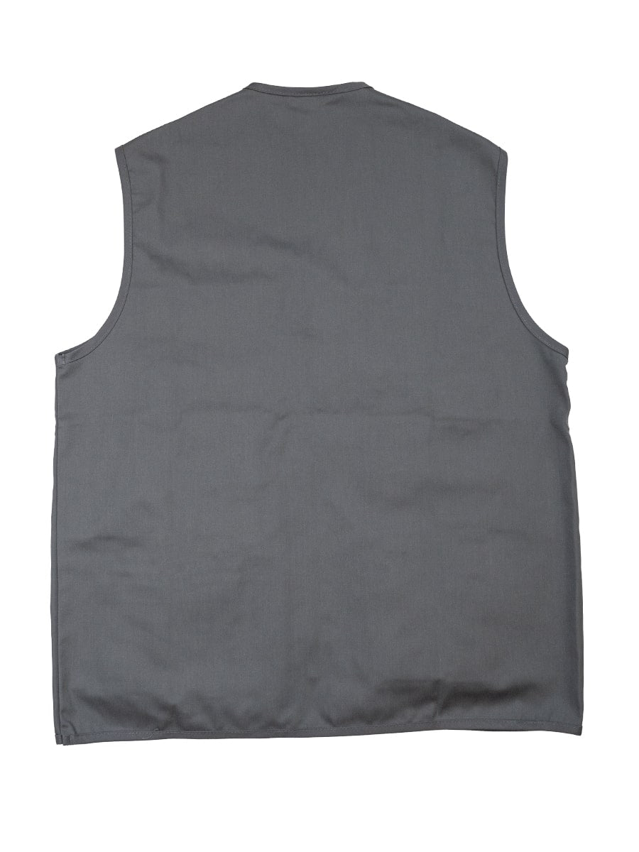 Arbeitsweste grau, Rückansicht, schlichte Vorder-Front ohne Taschen-Details