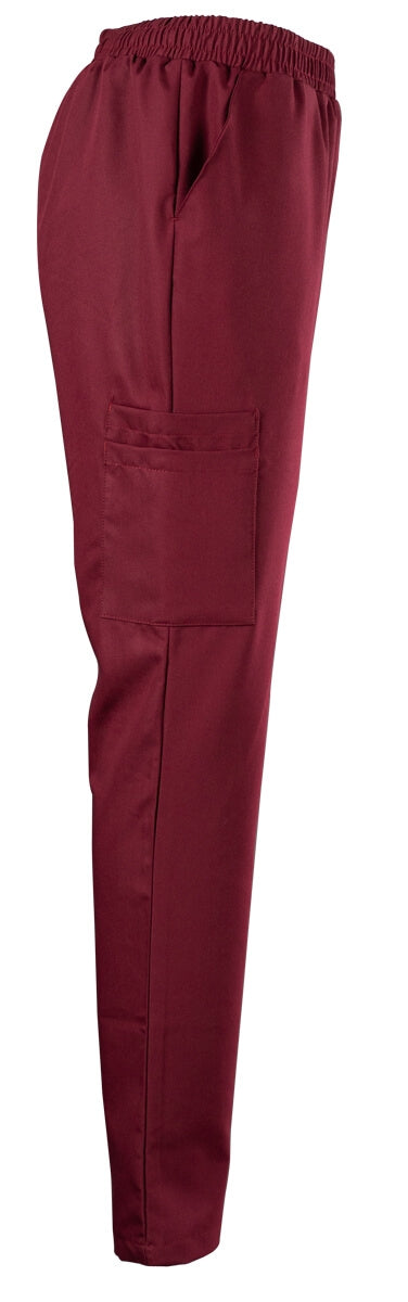 Bordeauxfarbene Stretch-Scrub-Hose mit elastischem Bund und seitlichen Partien