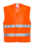 Warnschutzweste Orange mit zwei reflektierenden Streifen und Frontreißverschluss