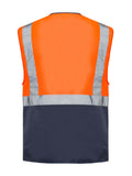 Warnweste Rückseite: orange mit Reflexstreifen, unterer Teil marineblau
