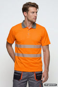 Warnschutz-Poloshirt orange mit silbernen Reflexstreifen und kurzem Kragen