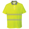 Warnschutz-Poloshirt in Neon-Gelb mit reflektierenden Streifen, kurzer Ärmel, Knopfleiste