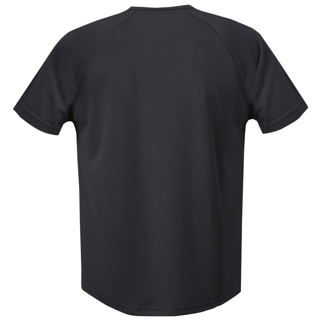 Schwarzes T-Shirt Rückansicht mit Rundhalsausschnitt, kurzärmelig