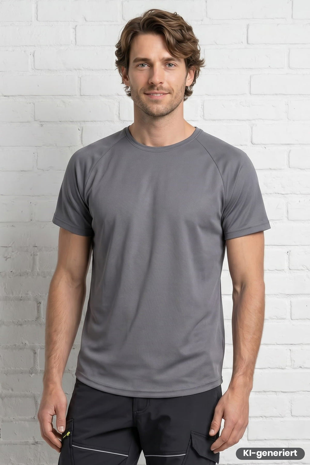 Anthrazitgraues T-Shirt mit Rundhalsausschnitt, kurze Ärmel, gerade Passform