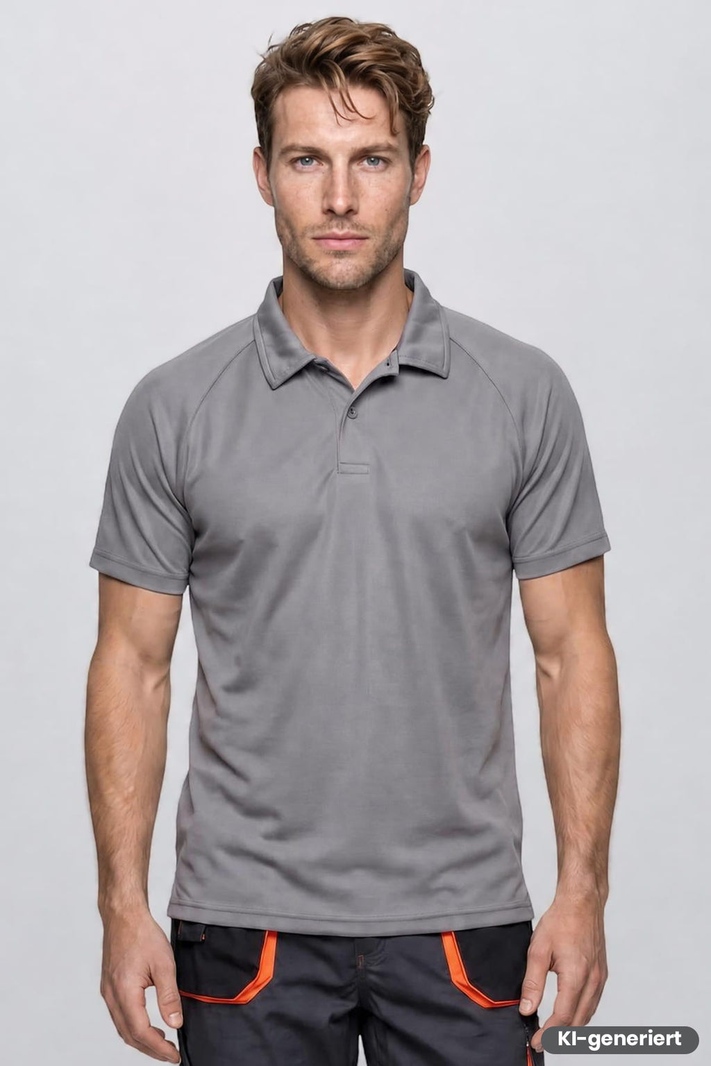 Antrazitfarbenes Poloshirt mit kurzer Knopfleiste und kurzem Arm