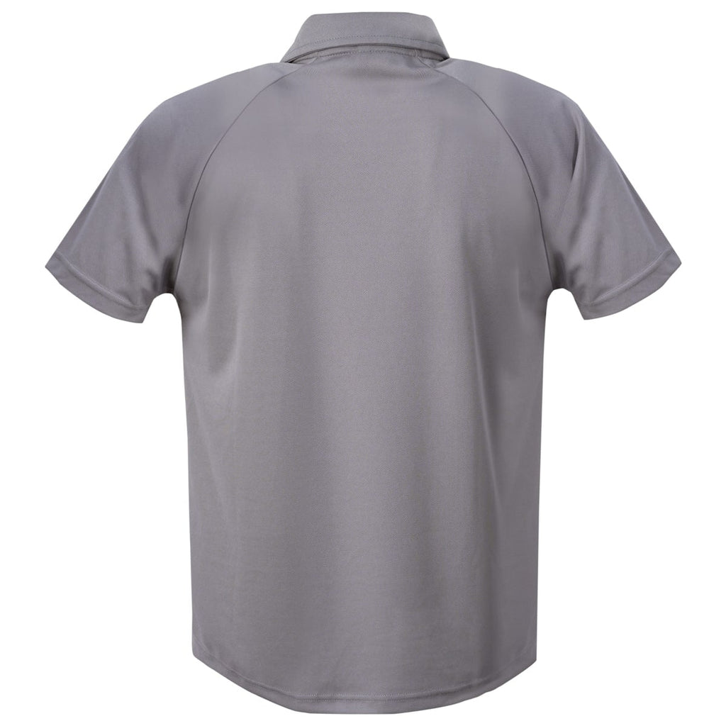 Rückansicht: antrazitfarbenes Poloshirt mit Polokragen und kurzer Knopfleiste