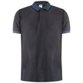 Kontrast-Poloshirt aus dunkelgrauem Jersey mit blauem Kragen und Ärmelsaum