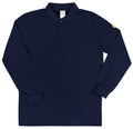 Marineblaue Langarm-Poloshirt mit Knopfleiste und Kragen, gestreiftes Feinstruktur-Muster