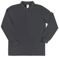 Langarm-Poloshirt aus dunkelgrauem Stoff, gerippter Kragen, Knopfleiste, Logo am Ärmel