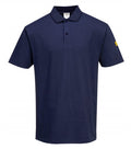 Kurzarm-ESD-Poloshirt in marineblau mit Streifenmuster, Knopfleiste und Kragen