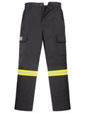 Bundhose in dunklem Farbton mit gelben Reflexstreifen, Taschen und Knieverstärkung