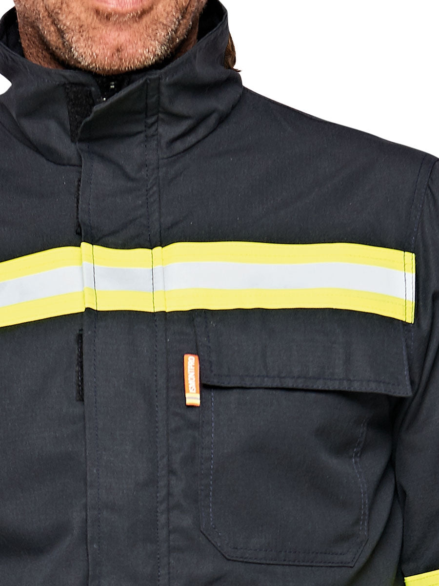 Flammfeste Arc Jacke Ismontpro mit Brusttasche, reflektierenden Gelbstreifen und Frontreißverschluss