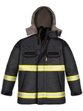 Warnschutz-Parka mit Kapuze, gelb-weißen Reflexstreifen und Frontreißverschluss, dunkelblau