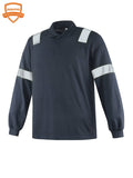 Flammhemmendes Langarm-Poloshirt in Marineblau mit reflektierenden Schulter- und Ärmelstreifen