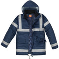 Warnschutz-Parka NORTHER / KB101-01, marineblau, Kapuze, reflektierende Streifen, Reißverschluss