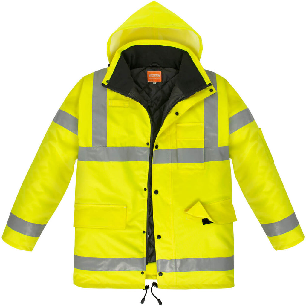 Warnschutz-Parka NORTHER mit Kapuze, gelb, reflektierenden Streifen und Fronttaschen