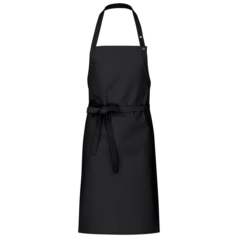 Schwarze Latzschürze mit Trägern und bindendem Taillengurt