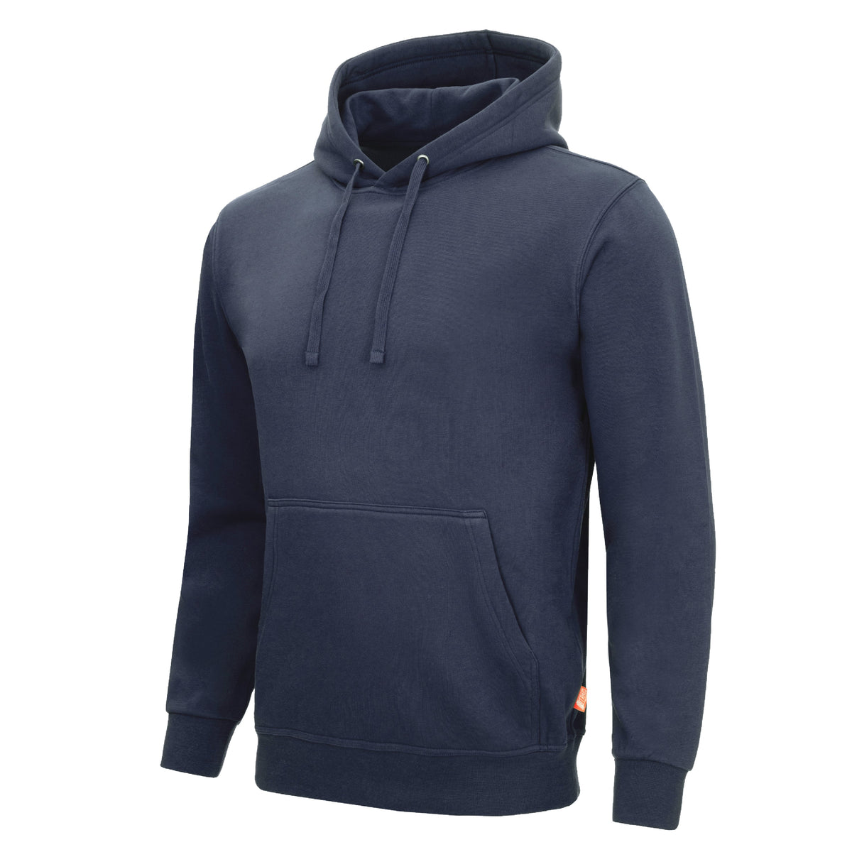 Dunkelblauer Hoodie mit Kapuze, Kängurutasche und Kordeln, lange Ärmel