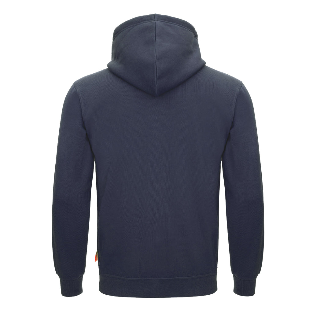 Dunkelblauer Hoodie mit Kapuze, Rückansicht, lange Ärmel