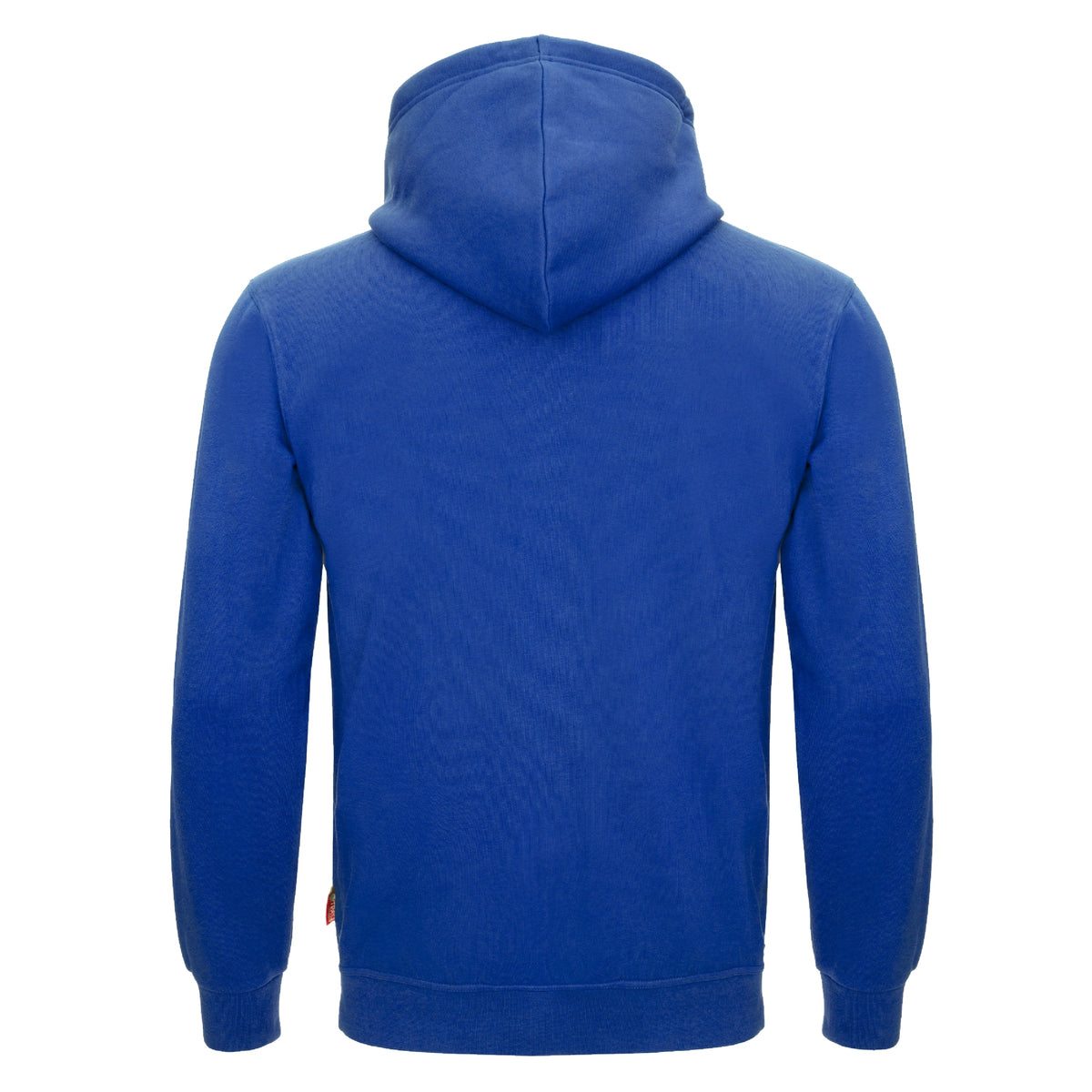 Blauer Hoodie mit Kapuze, lange Ärmel, Rückansicht