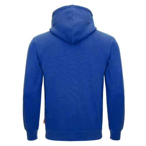 Blauer Hoodie mit Kapuze, lange Ärmel, Rückansicht