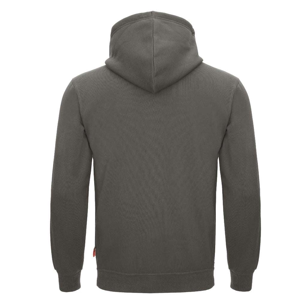 Herren-Sweatshirt mit Kapuze, dunkelgrau, Rückansicht mit Kängurutasche
