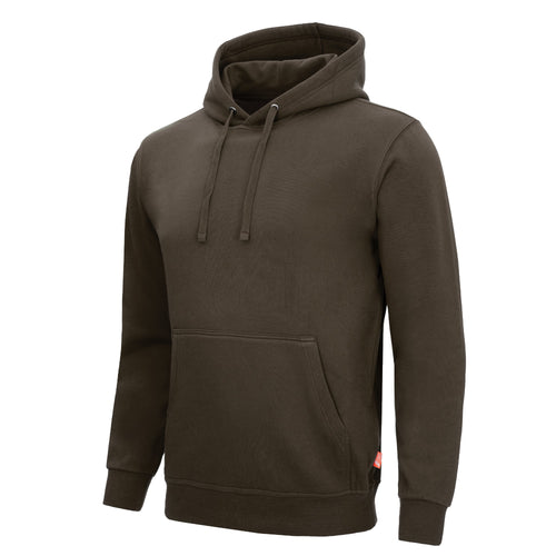 Kapuzenpullover mit Kängurutasche, dunkles Oliv, Kordelzug und gerippten Bündchen