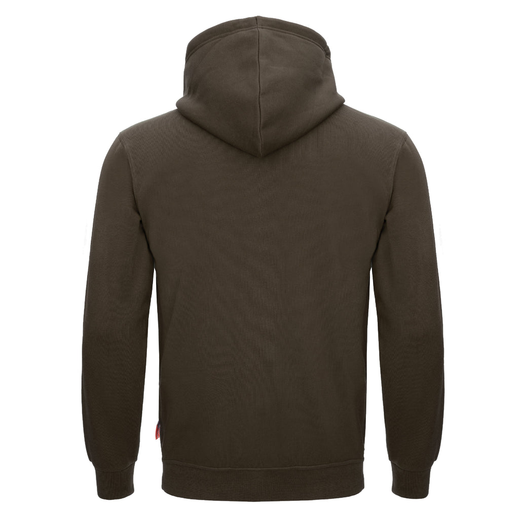 Rückansicht: Kapuzenpullover mit Kapuze und Kängurutasche, dunkles Oliv