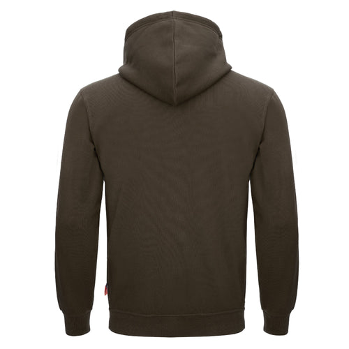 Rückansicht: Kapuzenpullover mit Kapuze und Kängurutasche, dunkles Oliv