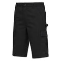 Schwarze kurze Arbeitshose mit Knopfverschluss und seitlichen Cargo-Taschen
