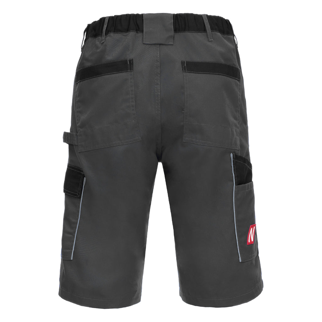 Kurze dunkle Arbeitshose hinten mit Gummizugbund und Seitencargotaschen, reflektierenden Details