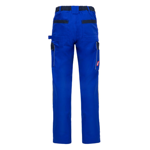Blaue lange Arbeitshose mit Cargotaschen, Knopfverschluss und Bundfalten
