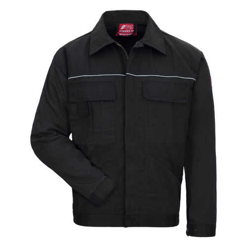 Schwarze Arbeitsjacke mit Frontreißverschluss, Brusttaschen und Ärmelbündchen
