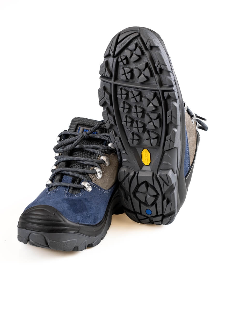 Sicherheits-Halbschuhe mit sichtbarer Außensohle, blaues Obermaterial, Schnürung