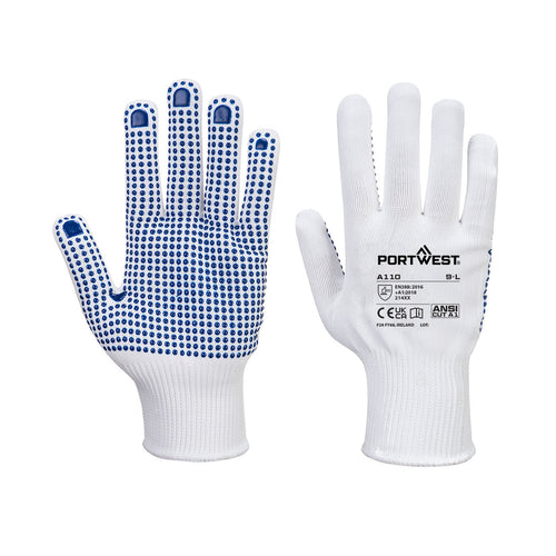 PVC-Noppen-Handschuhe, weiß mit blauen Noppen, PORTWEST-Logo, Paar