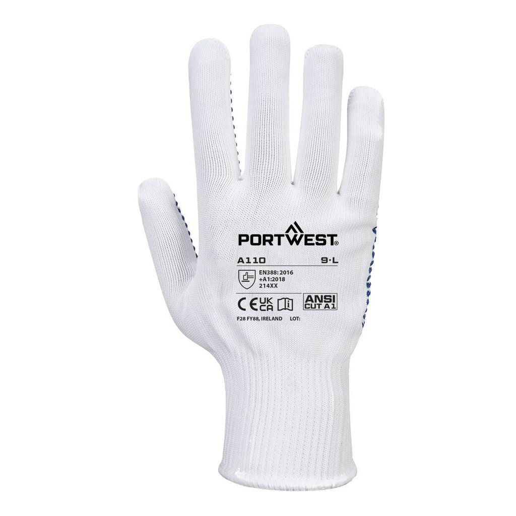 PVC-Noppen-Handschuh, weiß mit blauen Noppen an Handfläche, PORTWEST A110