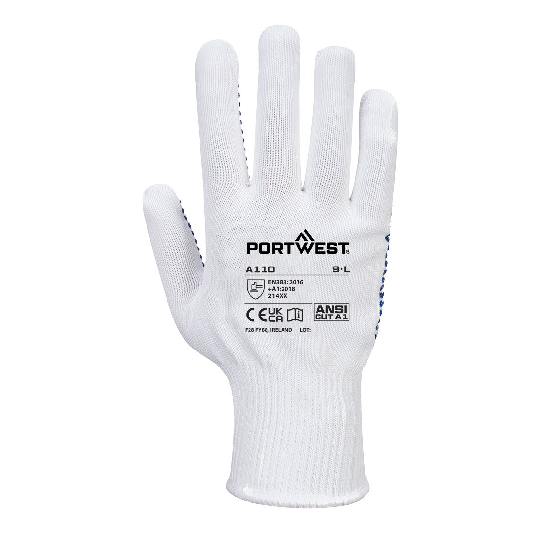 PVC-Noppen-Handschuh, weiß mit blauen Noppen an Handfläche, PORTWEST A110