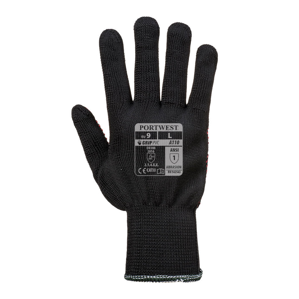 Schwarzer Handschuh mit PVC-Noppen und PORTWEST A110-Aufdruck