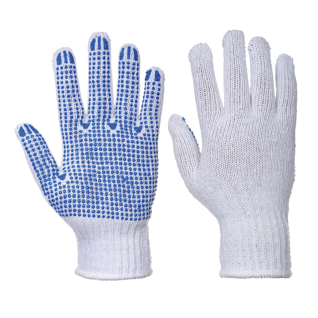 Paar Noppenhandschuhe aus Strick, blau-weiß gepunktet, mit Bündchen