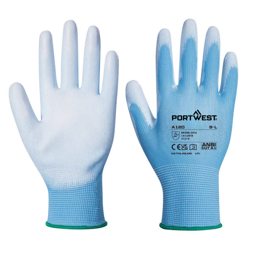 PU-beschichtete Arbeitshandschuhe, zweifarbig weiß/blau, Paar mit Portwest-Logo